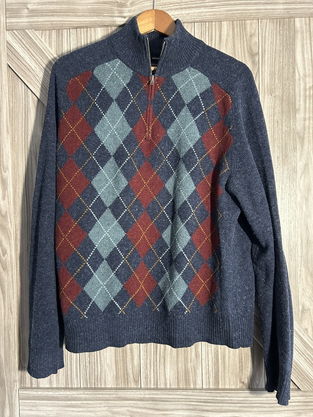 American Eagle Outfitters Vintage Slim Fit Argyle Quarter Zip Sweater - Size L